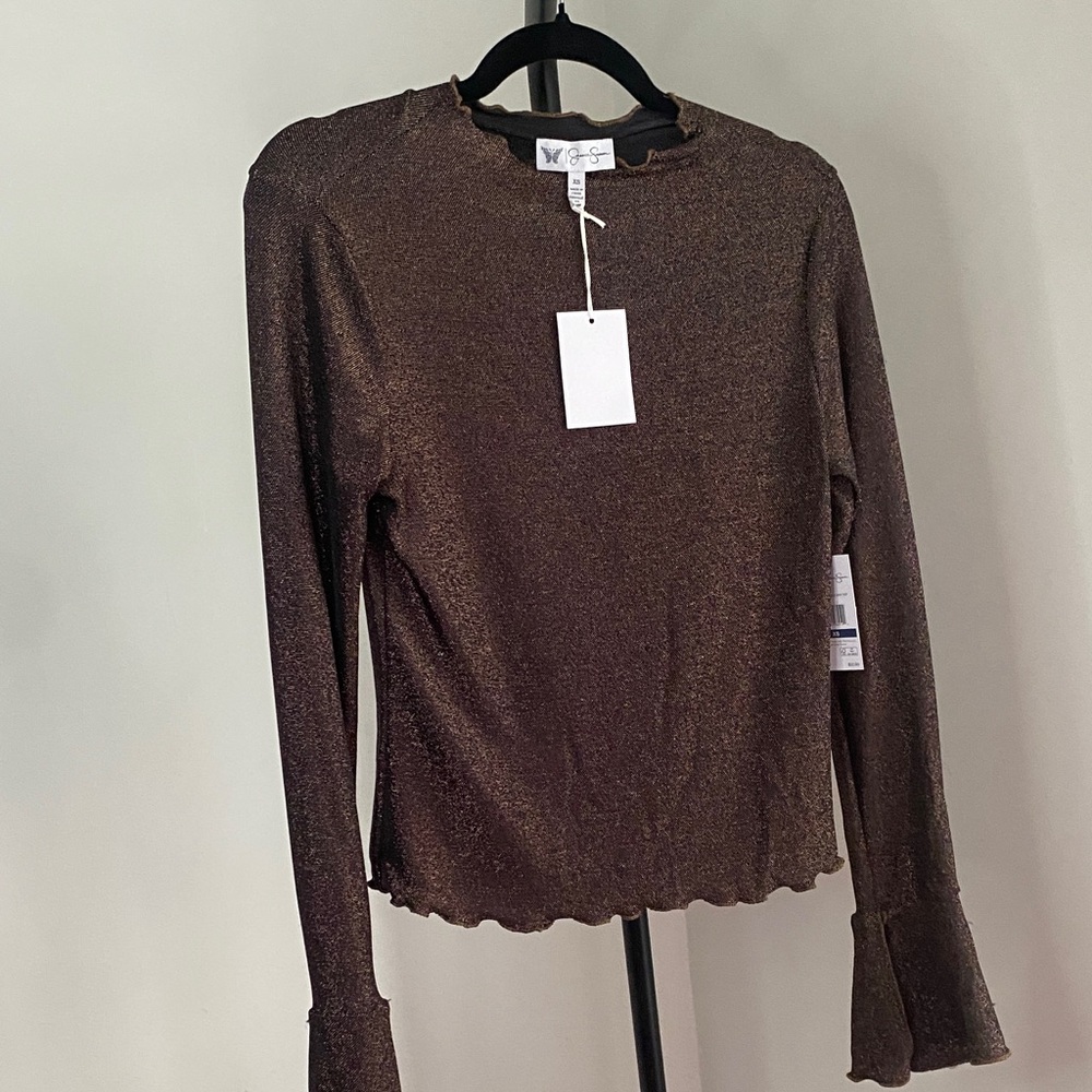 Jessica Simpson Shimmering Brown Long Sleeve Blouse